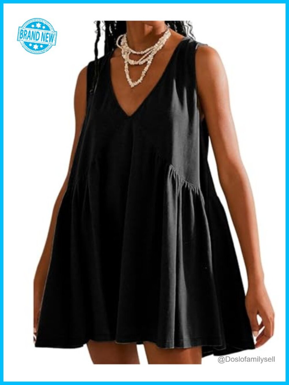 Womens V Neck Sleeveless Mini Dress Pleated A Line Sundress with Pockets